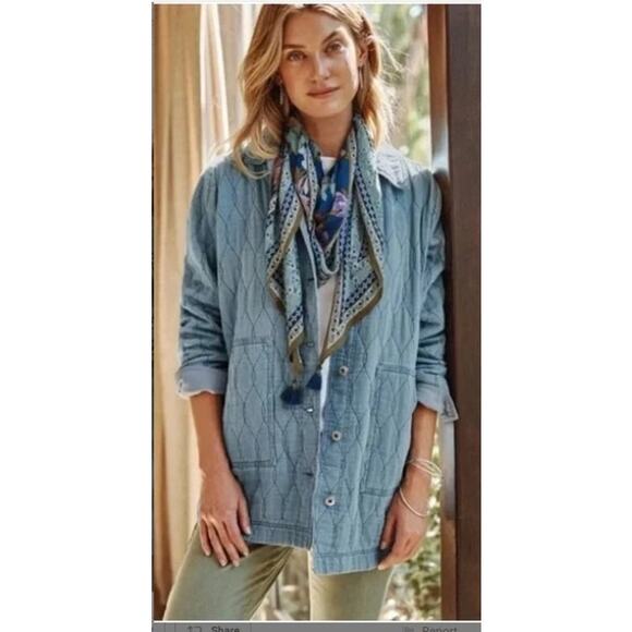 J. Jill Quilted Chambray Barn Jacket Size XS Petite Blue - Picture 1 of 9